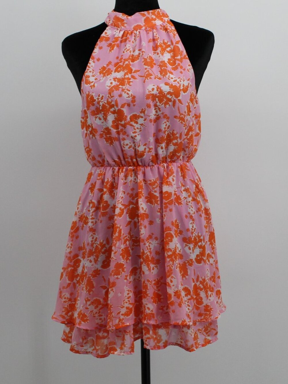 Floral Halter Mini Dress Tiered‎ Ruffled Sienna Sky Sz Med Cottagecore Romantic
